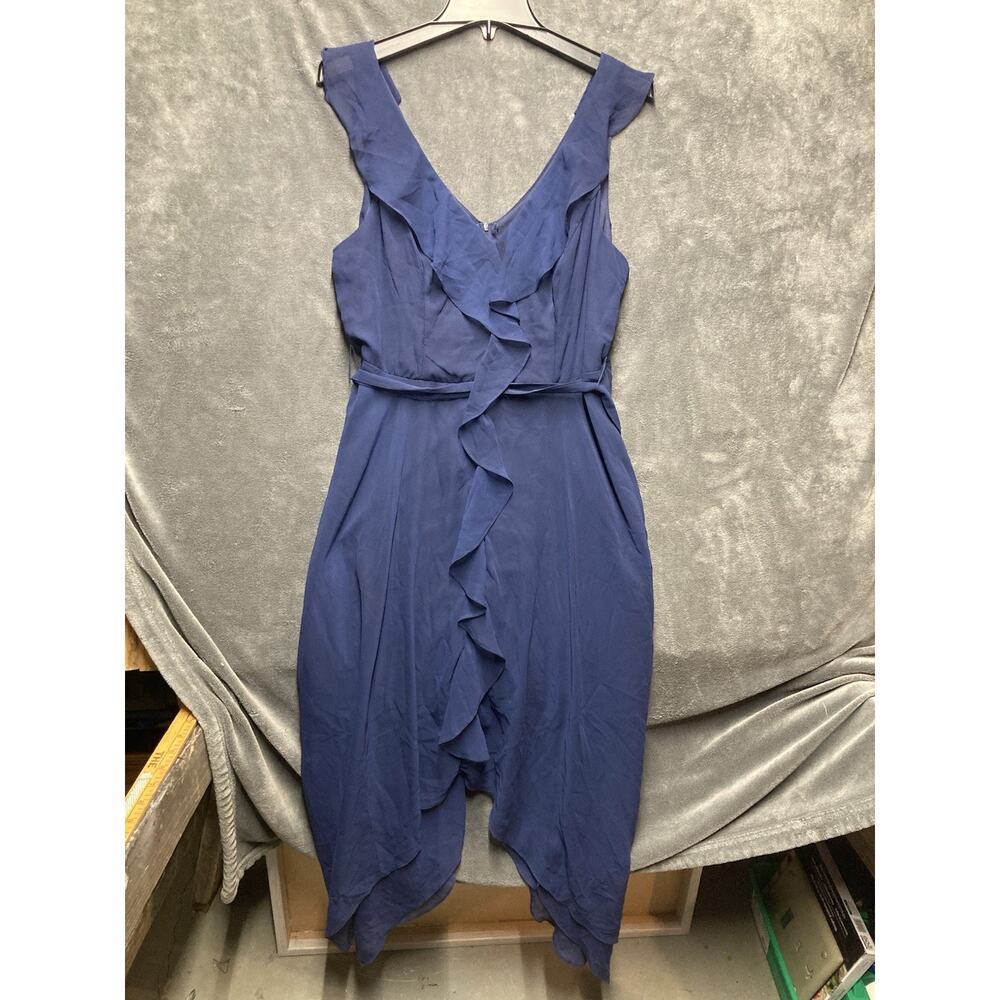 Chiffon Woman Sleeveless Cascade Ruffle Asymmetrical Dress 12 Navy Wedding Guest
